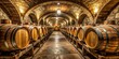 © Songkran - Old French oak wooden barrels in underground cellars for wine aging process , wine barrel, cellar, wine barrel