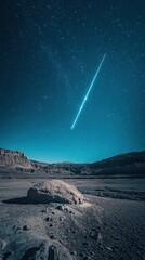 mesmerizing meteor streak in starry desert night sky captured with wide-angle view