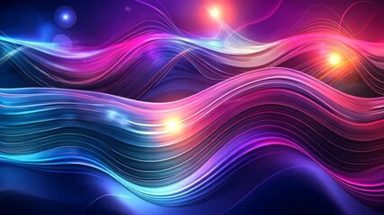 Wall Mural - neon lights dance across colorful wavy ribbons in seamless looping animation