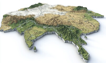 3d topographic map of southeast asia, showing diverse terrain and geography, useful for educational 