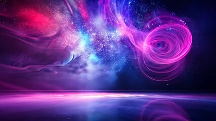 Wall Mural - a swirling vortex of vibrant hues illuminates the cosmic horizon, reflecting on a mysterious surface