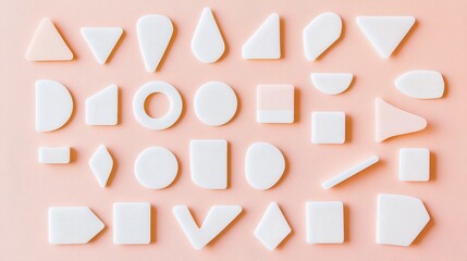 Fototapete - Minimal white sticker shapes arranged on a soft pastel background create a clean and modern aesthetic for various design applications