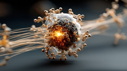Leinwandbilder - glowing molecular structure with intricate connections and central core, resembling brain, is depicted in futuristic style. image conveys sense of advanced technology and innovation