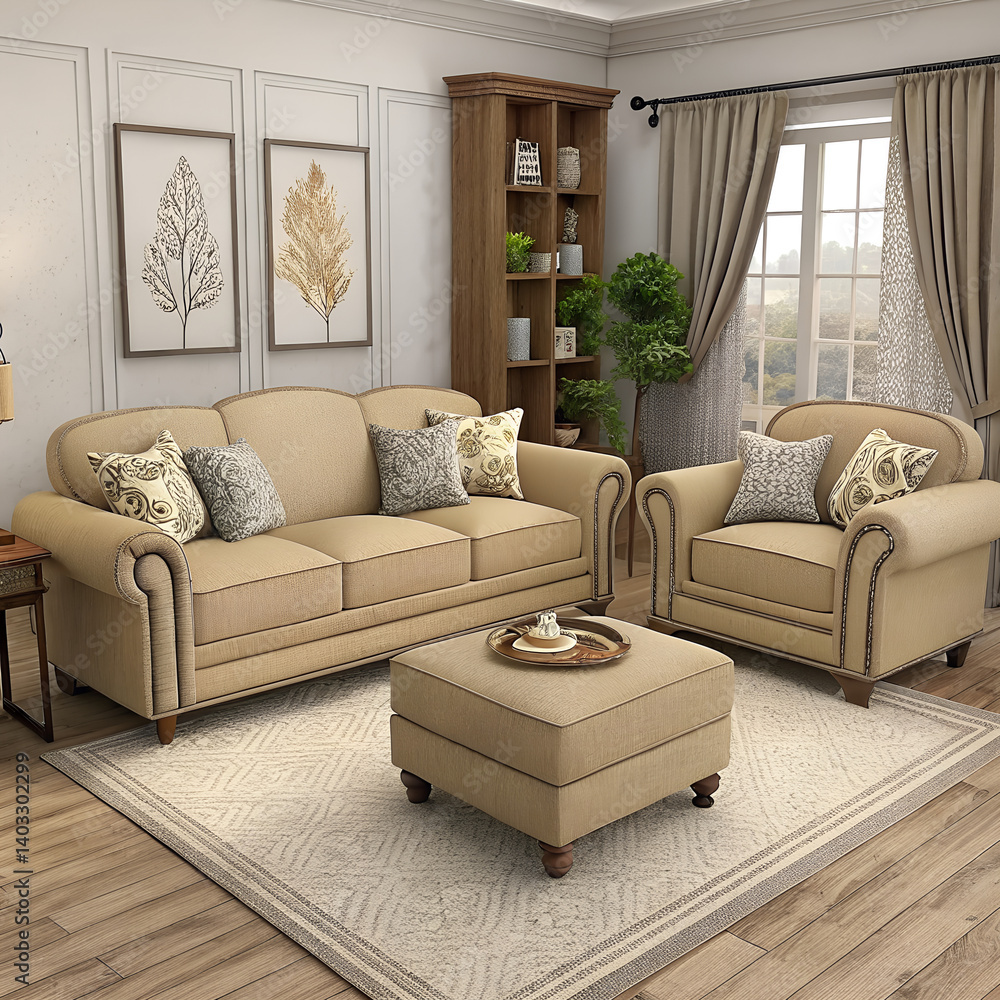 Elegant beige living room interior with classic sofa set. Stock ...