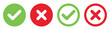 © Zico Andozezva - Check mark icon button set. Check box icon with right and wrong buttons and yes or no checkmark icons in green tick box and red cross. Isolated checkmark symbol, right and wrong sign concept. Icon.