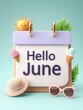 © Tanyaporn - Hello June seasonal design inspiration, A vibrant calendar illustration welcoming the month of June. Aesthetic June content, June welcome visuals