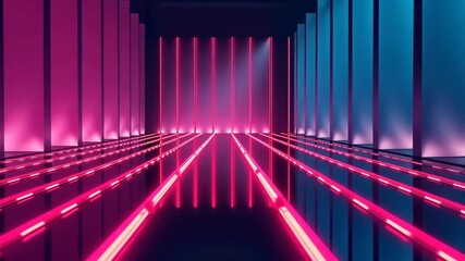Poster - Neon Runway A Futuristic Fashion Show Stage with Vibrant Pink and Blue Lights