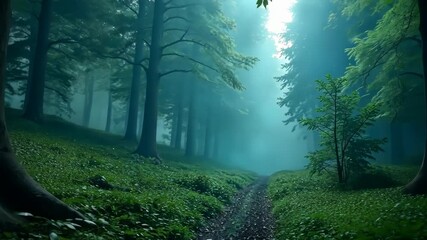 Poster - Enchanted Forest Path A Journey Through Misty Woods and Lush Greenery