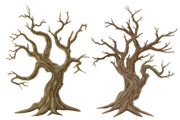 Picture set of big trees without leaves , dead old trees on ,White background ,vector illustration