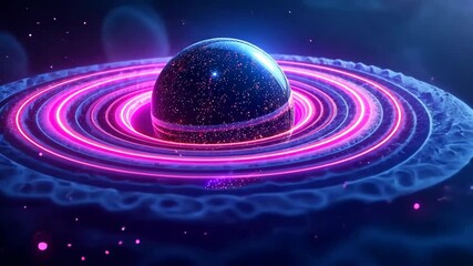 Poster - Cosmic Sphere A Journey Through Neon Nebulae and Glowing Rings
