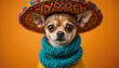 © Khawar - Stylish Dog in Colorful Hat and Knitted Scarf – Fashionable Pet Portrait