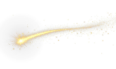 Wall Mural - Radiant Golden Shooting Star with Sparkling Trail and Stellar Effect Isolate on Transparent Background, cutout, png