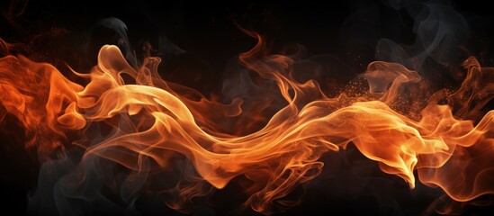 Close up of fire flames with smoke on a black background. Generate AI image
