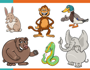 Wall Mural - cartoon funny wild animals comic characters set