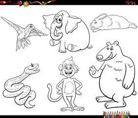 Wall Mural - funny cartoon animal characters collection coloring page