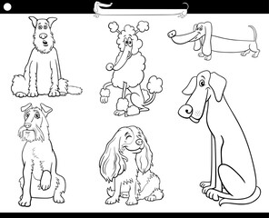 Wall Mural - cartoon purebred dogs and puppies characters set coloring page