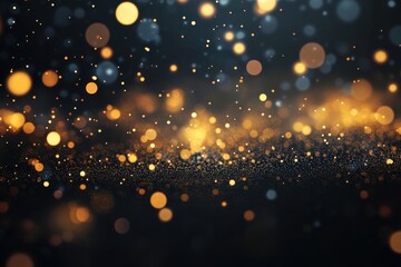 Wall Mural - Sparkling golden lights floating against a dark and moody background elegantly