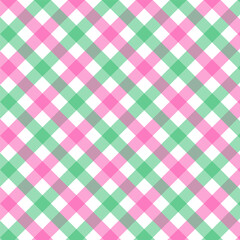 Wall Mural - Colorful gingham seamless pattern.Checkered tartan plaid repeat pattern in green pink white.Geometric vector background wallpaper for fabric and prints.
