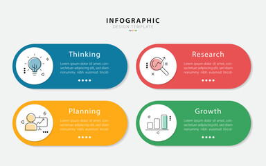 Poster - Business infographic template. 4 Step timeline journey. Process diagram, 4 options on white background, Infograph elements vector illustration.