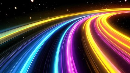 Wall Mural - Vibrant light trails curve through dark space