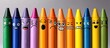 © 娜 赵 - This image is a close-up shot of a row of colored pencils. Each pencil displays a different cartoon-like facial expression drawn on its side.