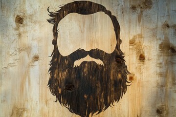 Poster - Silhouette of a beard featuring natural wood grain texture against a clean background for design inspiration and aesthetic appeal