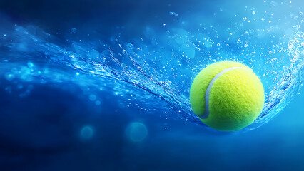 A tennis ball is surrounded by water, perhaps indicating an active or fluid concept. 