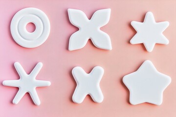 Fototapete - Unique white sticker shapes arranged artistically on a soft pastel background featuring clean lines and minimal design aesthetic