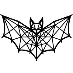 A geometric bat silhouette woven from intricate web-like lines, a spooky yet elegant Halloween design in bold black ink.