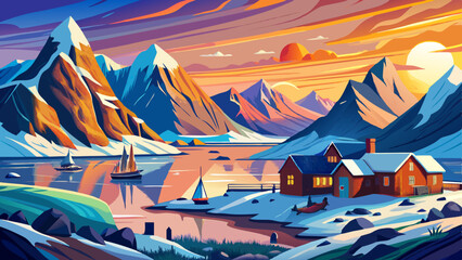 Wallpaper norway landscape nature of the mountains of Spitsbergen Longyearbyen Svalbard on a flowers polar day with arctic summer in the sunset