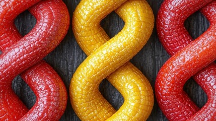 Abstract Intertwined Red and Yellow Tubes