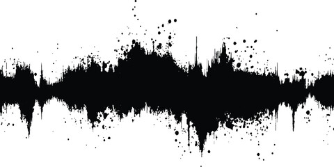 Leinwandbilder - Vector black grunge soundwave with ink splatter effect white background. Black ink splatter grunge design element, transparent background, vector illustration,
