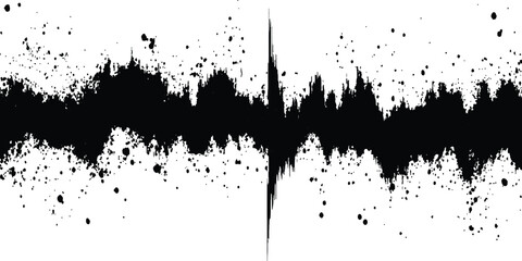 Fototapete - Vector black grunge soundwave with ink splatter effect white background. Black ink splatter grunge design element, transparent background, vector illustration,