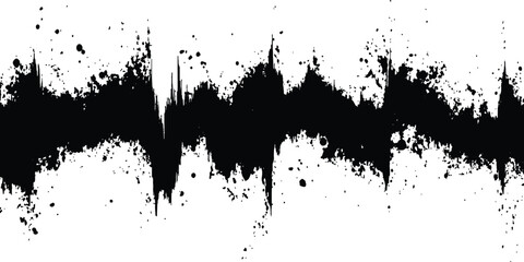 Leinwandbilder - Vector black grunge soundwave with ink splatter effect white background. Black ink splatter grunge design element, transparent background, vector illustration,