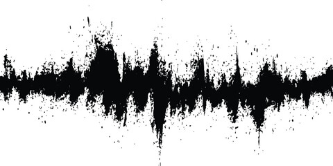 Leinwandbilder - Vector black grunge soundwave with ink splatter effect white background. Black ink splatter grunge design element, transparent background, vector illustration,