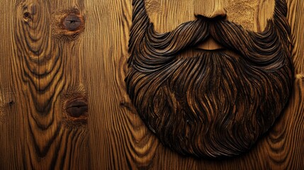 Leinwandbilder - Silhouette of a beard crafted from natural wood grain texture against a clean, contrasting background