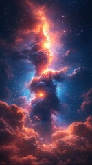 Wall Mural - Stunning cosmic formation illuminated by vibrant colors against a starry night sky