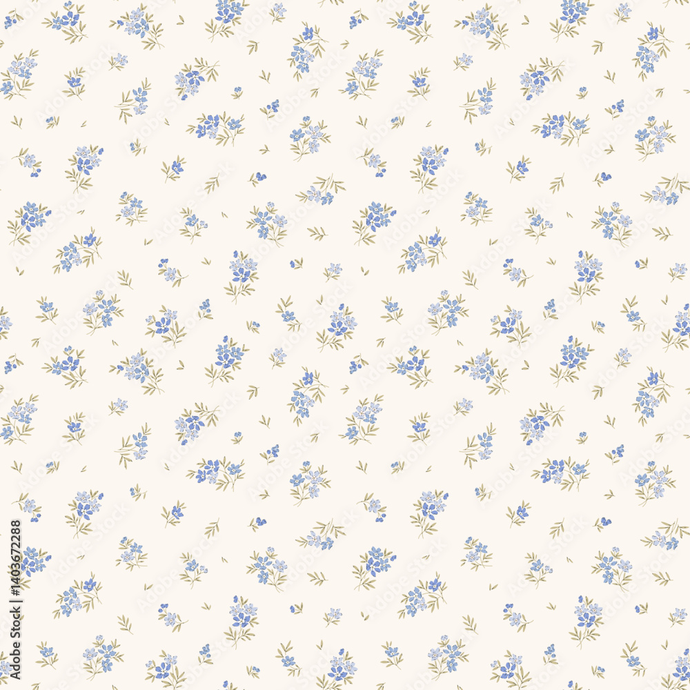 Vintage floral background. Floral pattern with small blue flowers on a ...