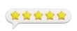 © Andy March - User feedback with five star rating. White speech bubble with a comment. 3d icon illustration isolated on transparent background, PNG. Concept of online feedback
