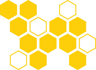 Poster - abstract yellow fill and outline honeycomb pattern design.