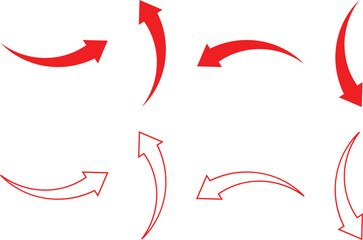 Wall Mural - set of red curve arrow direction symbol. outline red arrow direction symbol vector illustration.