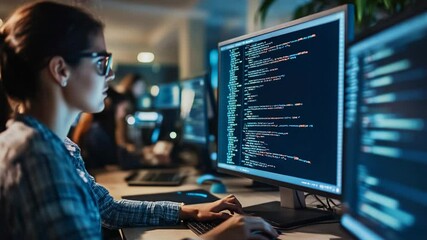 Focused Programmer Coding Late at Night