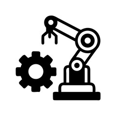Poster - Gear with Robotic Arm Icon Representing Automation and Robotics