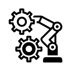 Poster - Gear with Robotic Arm Icon Representing Automation and Robotics