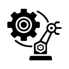 Poster - Gear with Robotic Arm Icon Representing Automation and Robotics