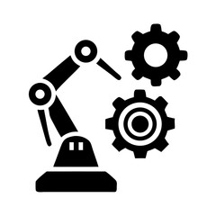 Poster - Gear with Robotic Arm Icon Representing Automation and Robotics