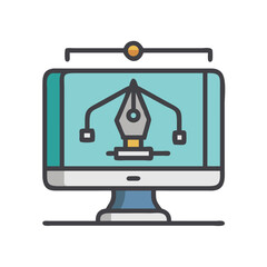 Poster - Monitor with Pen Tool Icon Representing Graphic Design and Digital Illustration Tools