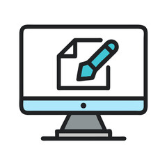 Poster - Monitor with Pen Tool Icon Representing Graphic Design and Digital Illustration Tools