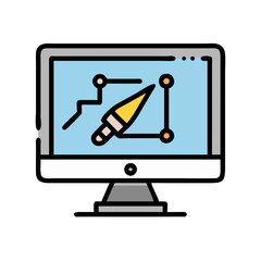 Poster - Monitor with Pen Tool Icon Representing Vector Graphic Design and Digital Illustration