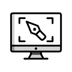 Poster - Monitor with Pen Tool Icon Representing Vector Graphic Design and Digital Illustration